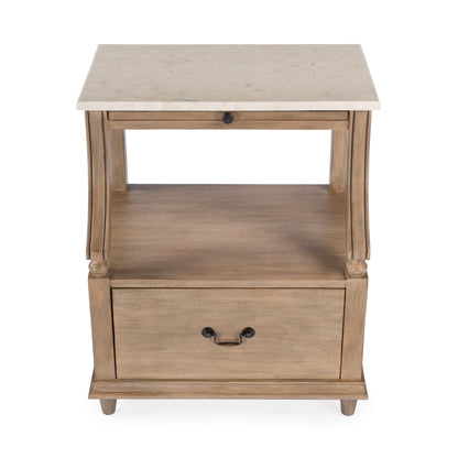 Butler Specialty Company - Mabel 24 in. W Rectangular Marble & Wood 1 Drawer Nightstand, Tan/Beige - 5519415