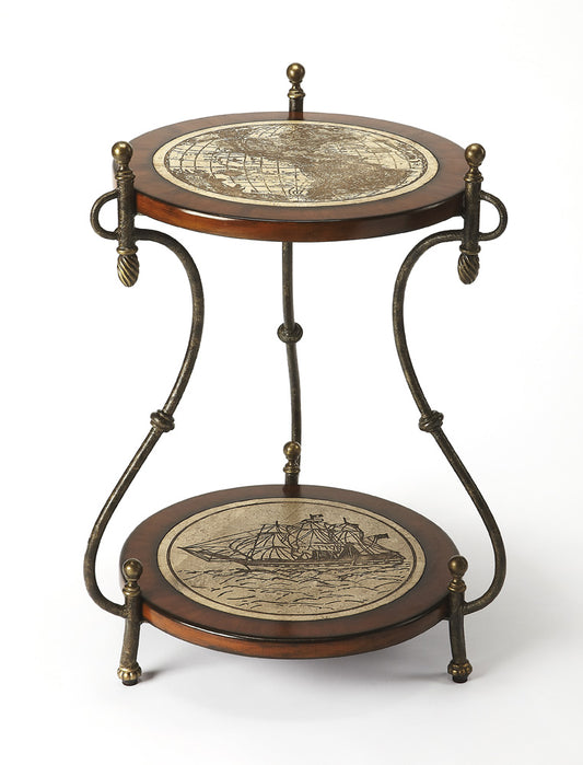 Butler Specialty Company - Heritage - Magellan 23 in. W Round Stone & Metal Map Themed Side Table, Multi-Color - 4195070