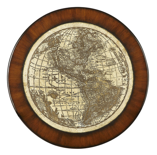 Butler Specialty Company - Heritage - Magellan 23 in. W Round Stone & Metal Map Themed Side Table, Multi-Color - 4195070