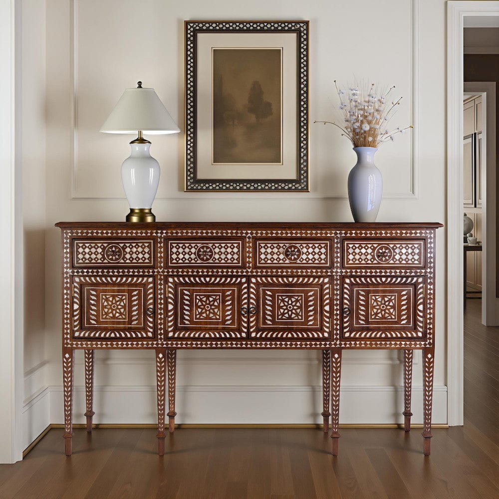 Butler Specialty Company - Manali 60 in. W Rectangular Mother of Pearl and Wood 4 Drawer 2 Door Console Table, Brown - 5968338 view 5