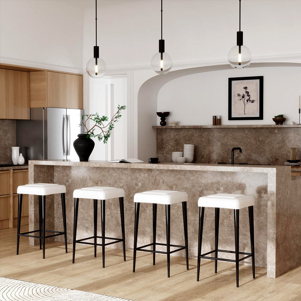 Butler Specialty Company - Maxwell 32 in. Seat Height Leather and Metal Square Seat Backless Bar Stool, White - 4346411 View 4