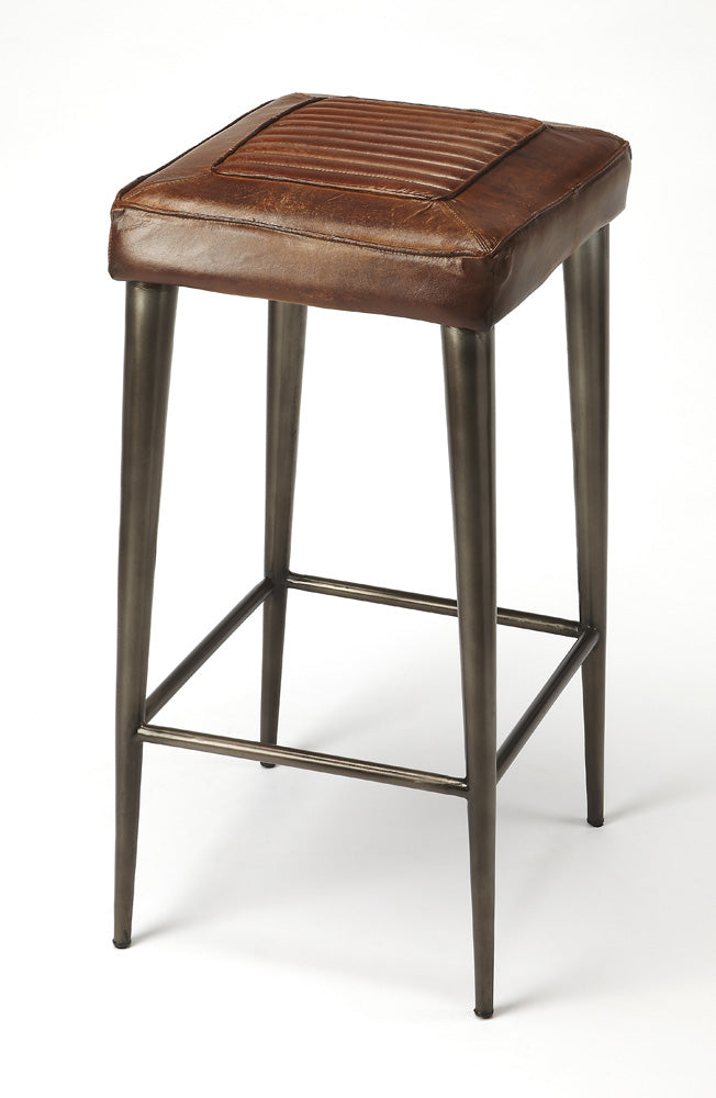 Butler Specialty Company - Maxwell 32 in. Seat Height Leather & Metal Backless Bar Height Stool with Footrest, Dark Brown - 4346344