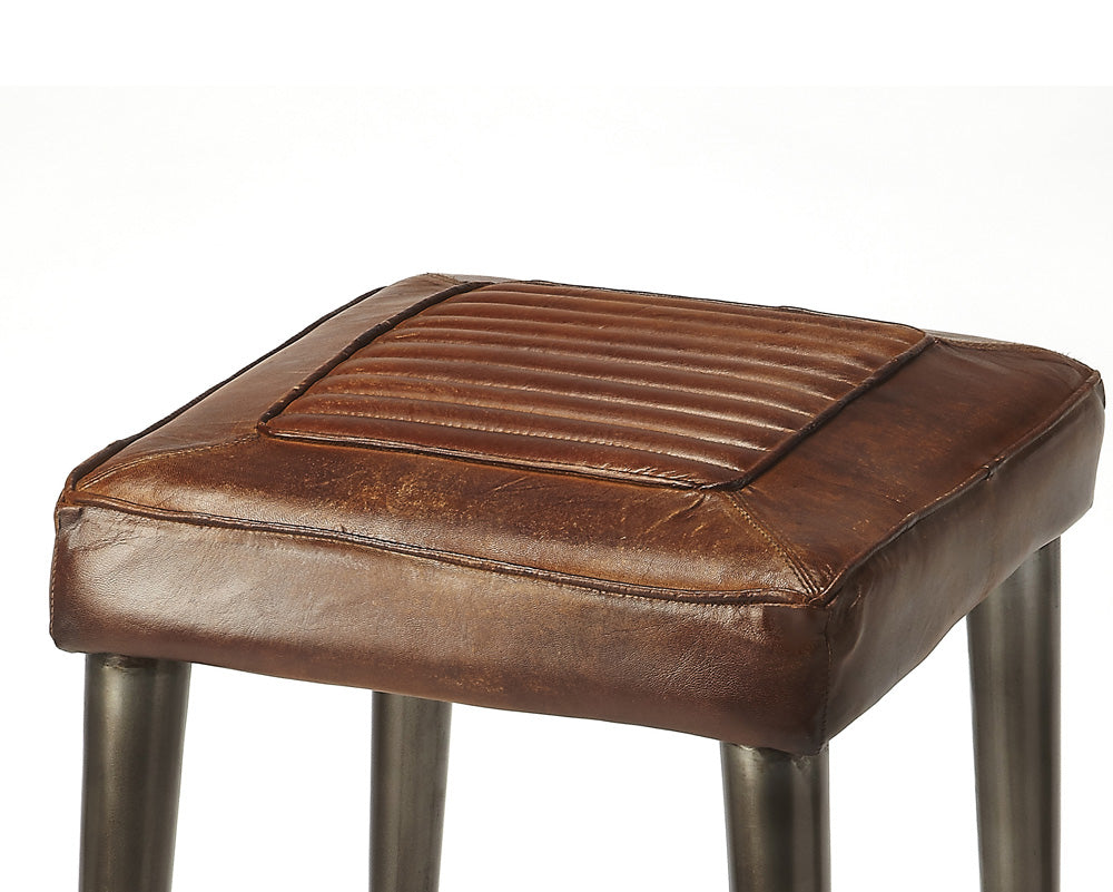 Butler Specialty Company - Maxwell 32 in. Seat Height Leather & Metal Backless Bar Height Stool with Footrest, Dark Brown - 4346344