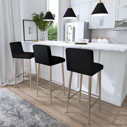 Butler Specialty Company - Maxwell 32 in. Seat Height Leather & Metal Bar Height Stool with Low Back & Footrest, Black - 4347034