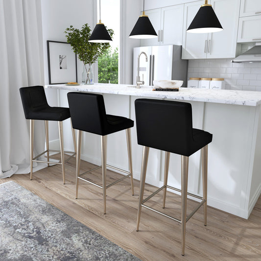 Butler Specialty Company - Maxwell 32 in. Seat Height Leather & Metal Bar Height Stool with Low Back & Footrest, Black - 4347034
