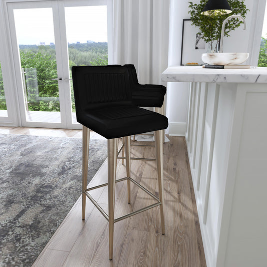 Butler Specialty Company - Maxwell 32 in. Seat Height Leather & Metal Bar Height Stool with Low Back & Footrest, Black - 4347034