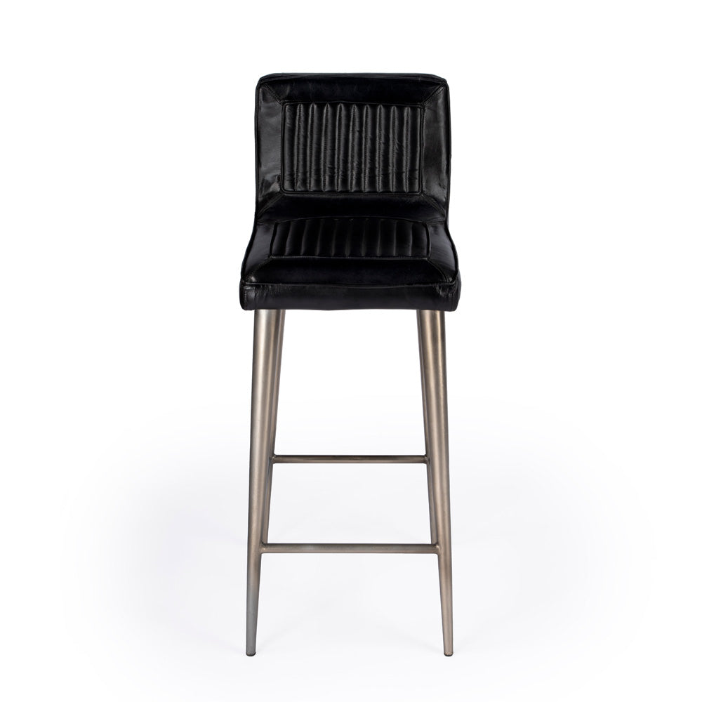 Butler Specialty Company - Maxwell 32 in. Seat Height Leather & Metal Bar Height Stool with Low Back & Footrest, Black - 4347034