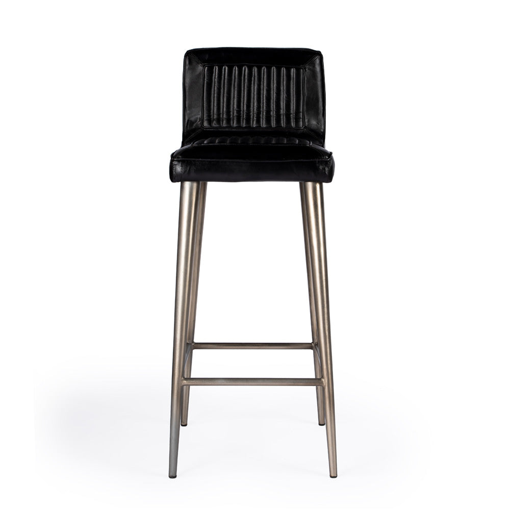 Butler Specialty Company - Maxwell 32 in. Seat Height Leather & Metal Bar Height Stool with Low Back & Footrest, Black - 4347034