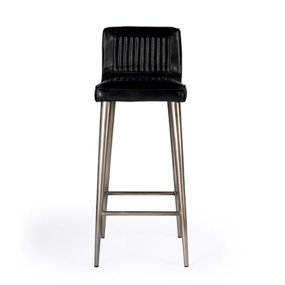 Butler Specialty Company - Maxwell 32 in. Seat Height Leather & Metal Bar Height Stool with Low Back & Footrest, Black - 4347034