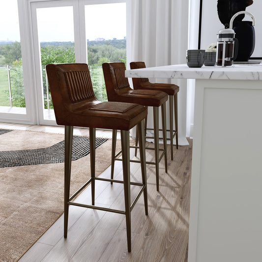 Butler Specialty Company - Maxwell 32 in. Seat Height Leather & Metal Bar Height Stool with Low Back & Footrest, Dark Brown - 4347344