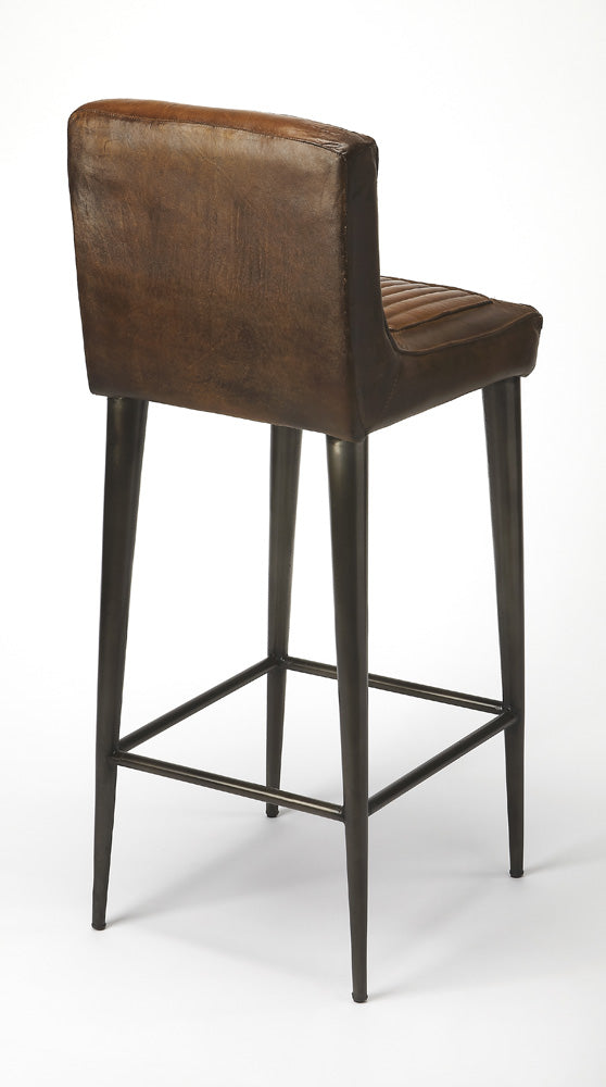 Butler Specialty Company - Maxwell 32 in. Seat Height Leather & Metal Bar Height Stool with Low Back & Footrest, Dark Brown - 4347344