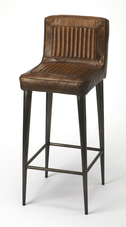 Butler Specialty Company - Maxwell 32 in. Seat Height Leather & Metal Bar Height Stool with Low Back & Footrest, Dark Brown - 4347344