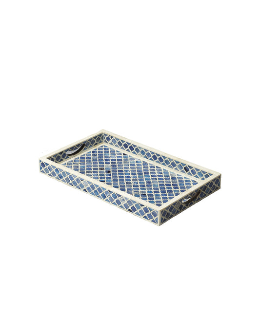 Butler Specialty Company - Hors D'oeuvres - Meknes 20 in. W Bone Inlay & Wood Serving Tray, Blue/White - 3473016