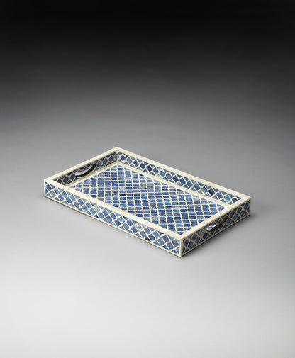 Butler Specialty Company - Hors D'oeuvres - Meknes 20 in. W Bone Inlay & Wood Serving Tray, Blue/White - 3473016