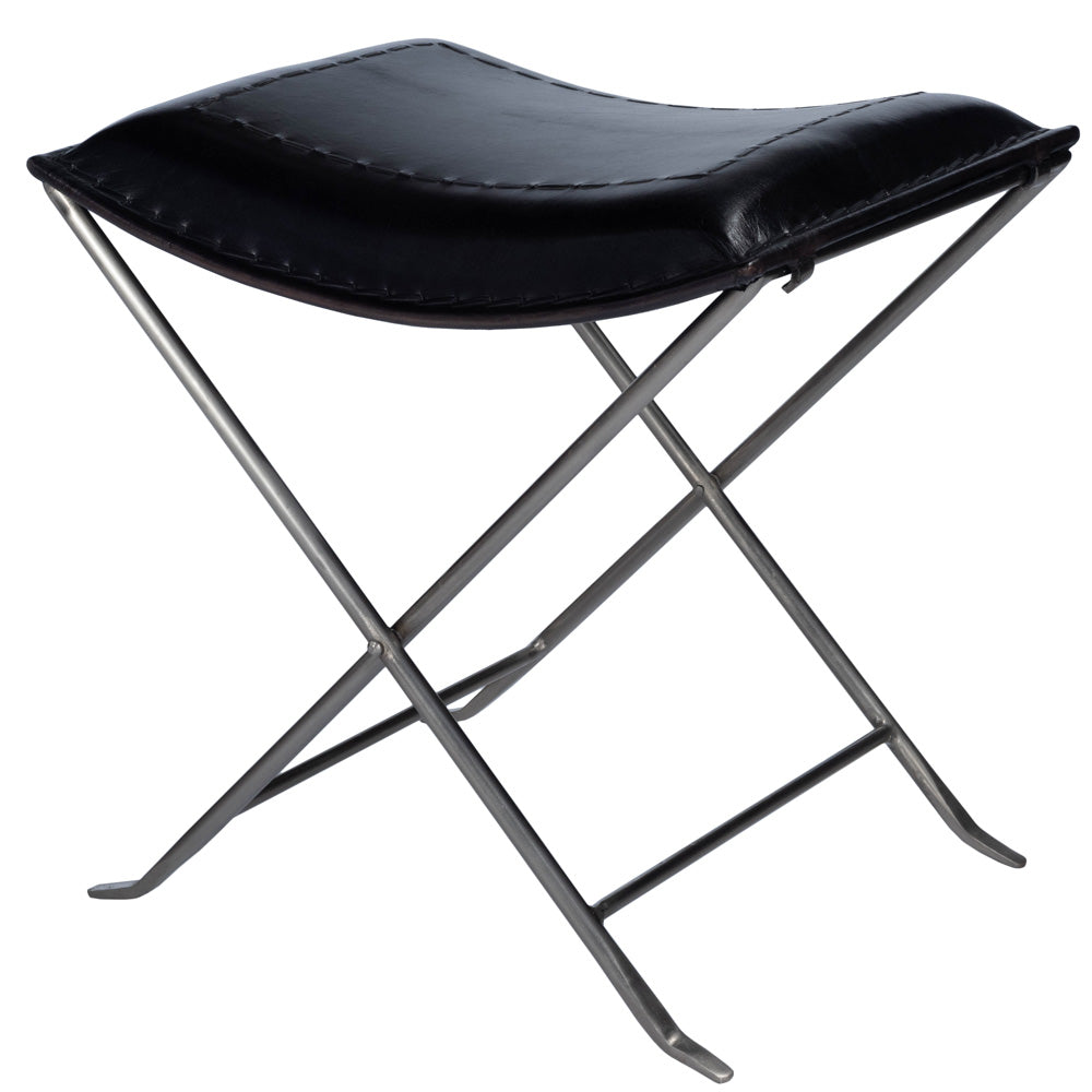 Butler Specialty Company - Melton 20.5 in. Seat Height Leather & Metal Foldable Backless Accent Stool, Black - 3722034