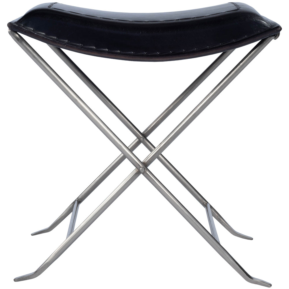 Butler Specialty Company - Melton 20.5 in. Seat Height Leather & Metal Foldable Backless Accent Stool, Black - 3722034
