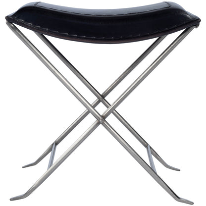 Butler Specialty Company - Melton 20.5 in. Seat Height Leather & Metal Foldable Backless Accent Stool, Black - 3722034