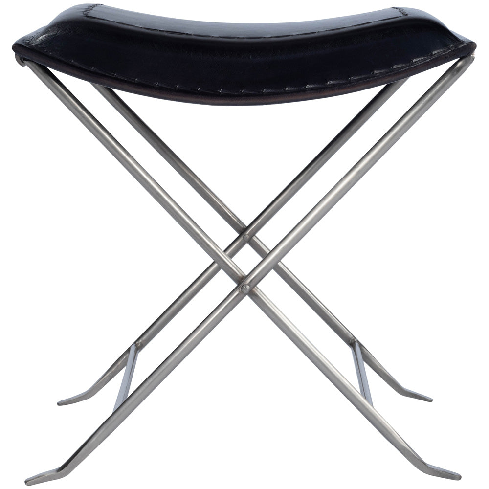 Butler Specialty Company - Melton 20.5 in. Seat Height Leather & Metal Foldable Backless Accent Stool, Black - 3722034