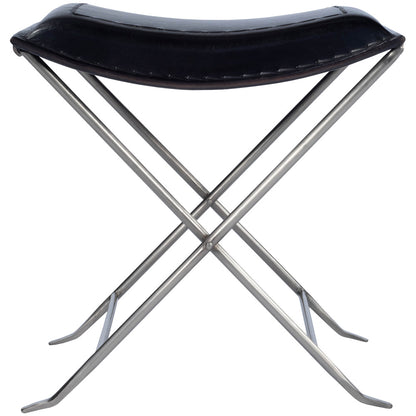 Butler Specialty Company - Melton 20.5 in. Seat Height Leather & Metal Foldable Backless Accent Stool, Black - 3722034