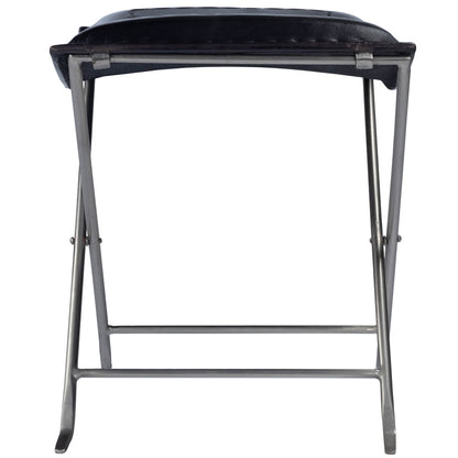 Butler Specialty Company - Melton 20.5 in. Seat Height Leather & Metal Foldable Backless Accent Stool, Black - 3722034