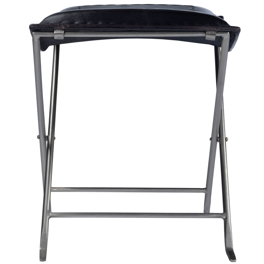 Butler Specialty Company - Melton 20.5 in. Seat Height Leather & Metal Foldable Backless Accent Stool, Black - 3722034