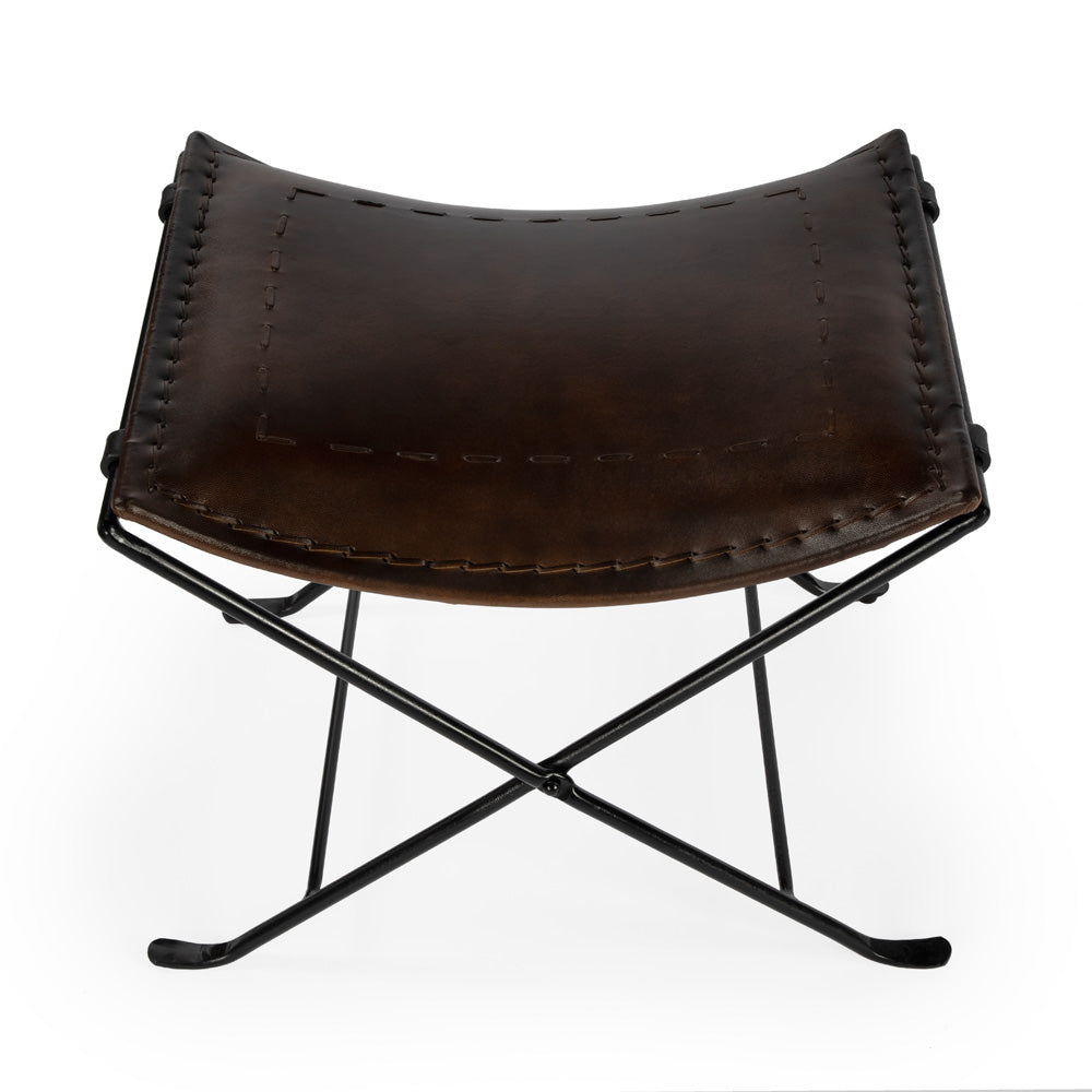 Butler Specialty Company - Melton 20.5 in. Seat Height Leather & Metal Foldable Backless Accent Stool, Dark Brown - 3722117