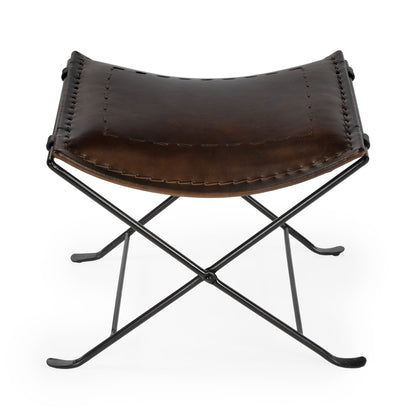 Butler Specialty Company - Melton 20.5 in. Seat Height Leather & Metal Foldable Backless Accent Stool, Dark Brown - 3722117