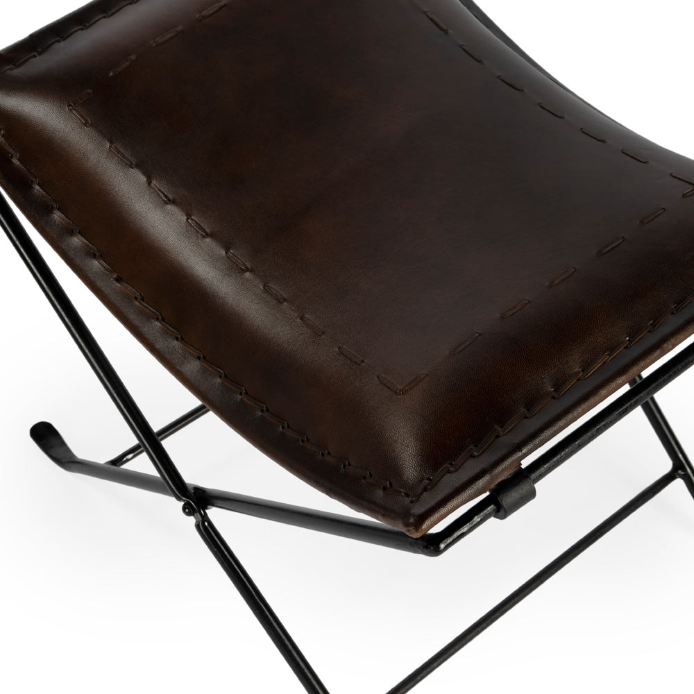Butler Specialty Company - Melton 20.5 in. Seat Height Leather & Metal Foldable Backless Accent Stool, Dark Brown - 3722117