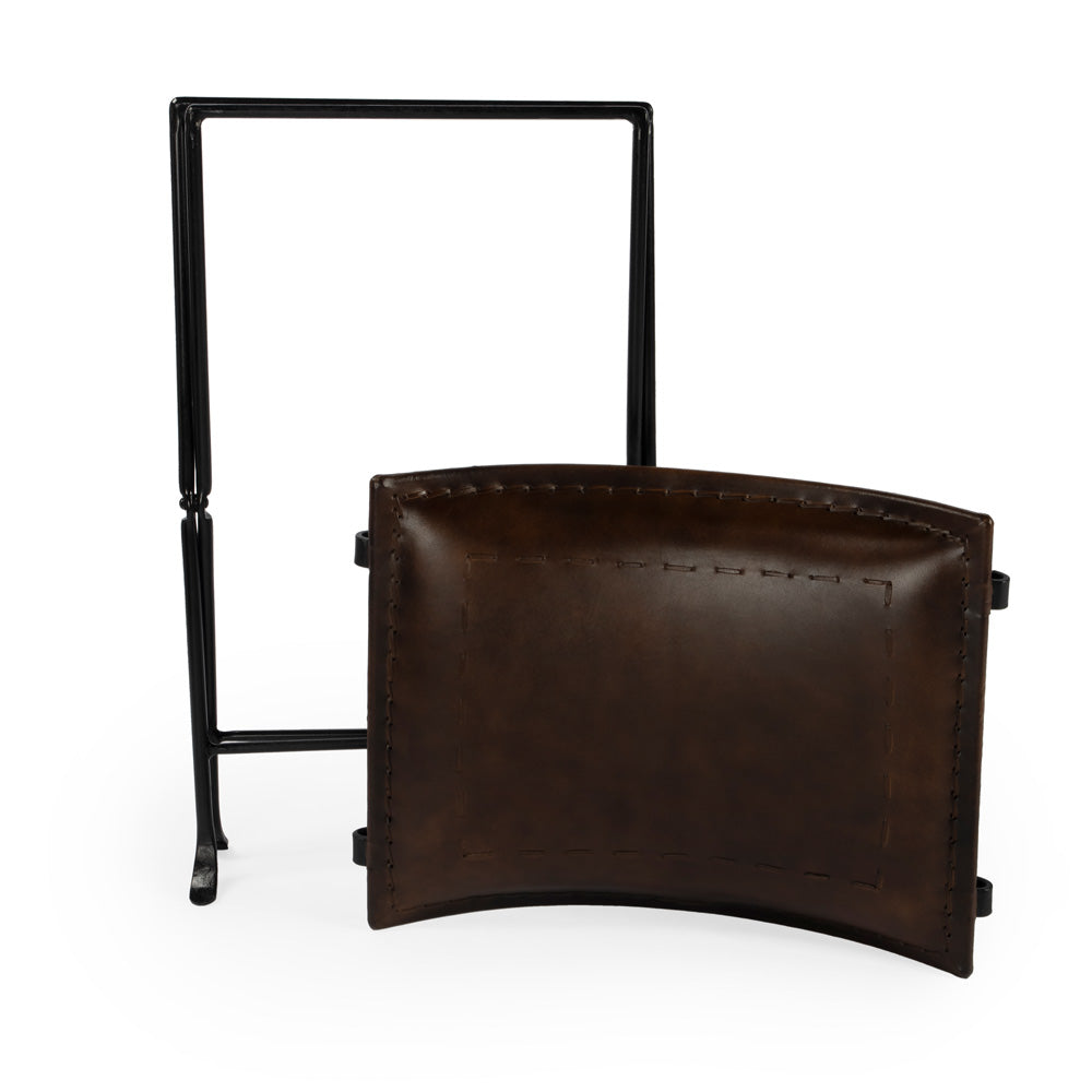 Butler Specialty Company - Melton 20.5 in. Seat Height Leather & Metal Foldable Backless Accent Stool, Dark Brown - 3722117