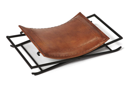 Butler Specialty Company - Melton 20.5 in. Seat Height Leather & Metal Foldable Backless Accent Stool, Medium Brown - 3722344