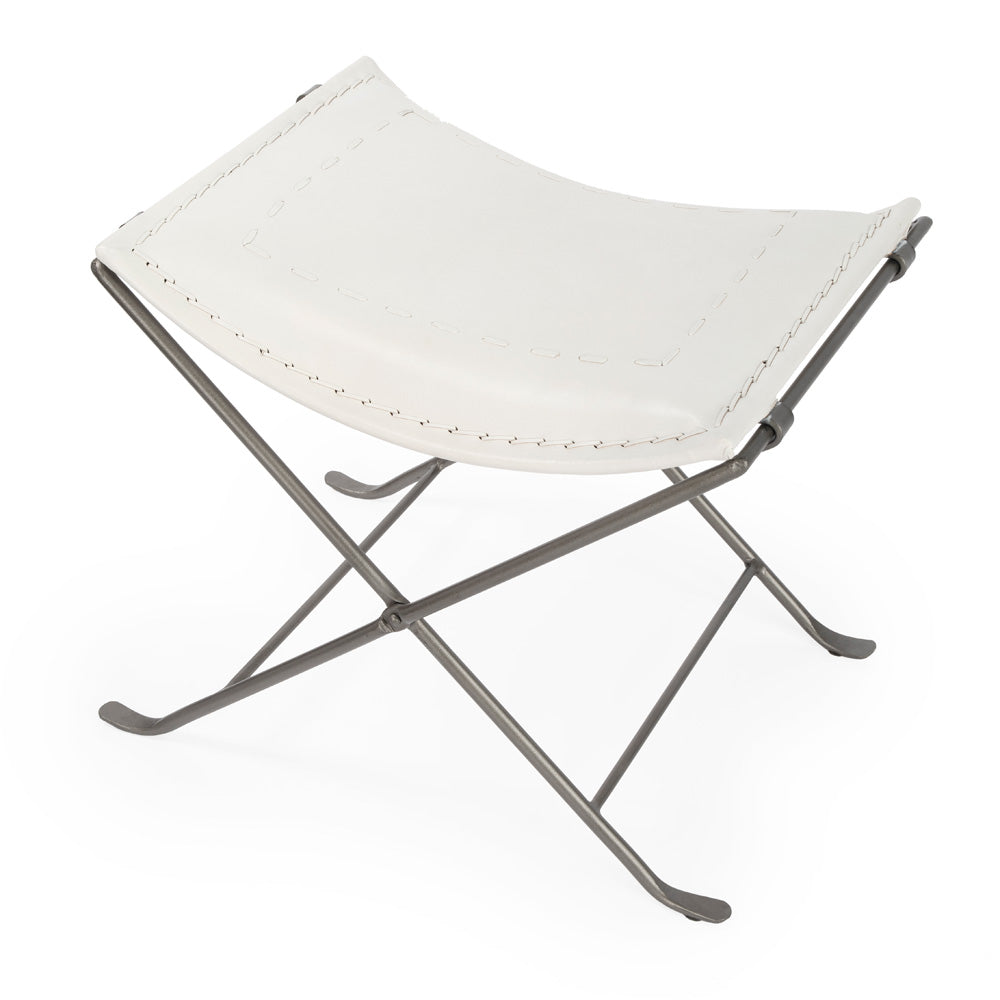 Butler Specialty Company - Melton 20.5 in. Seat Height Leather & Metal Foldable Backless Accent Stool, White - 3722411