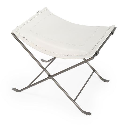 Butler Specialty Company - Melton 20.5 in. Seat Height Leather & Metal Foldable Backless Accent Stool, White - 3722411