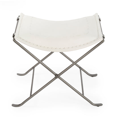 Butler Specialty Company - Melton 20.5 in. Seat Height Leather & Metal Foldable Backless Accent Stool, White - 3722411