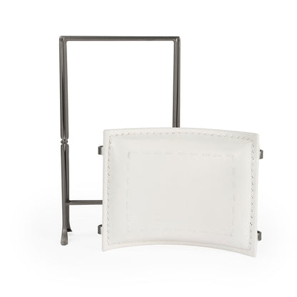Butler Specialty Company - Melton 20.5 in. Seat Height Leather & Metal Foldable Backless Accent Stool, White - 3722411