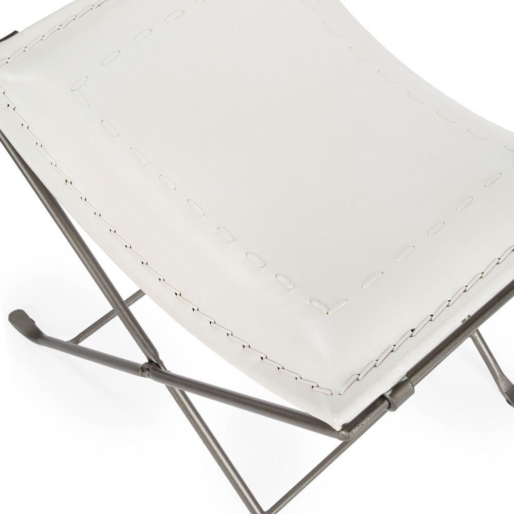 Butler Specialty Company - Melton 20.5 in. Seat Height Leather & Metal Foldable Backless Accent Stool, White - 3722411