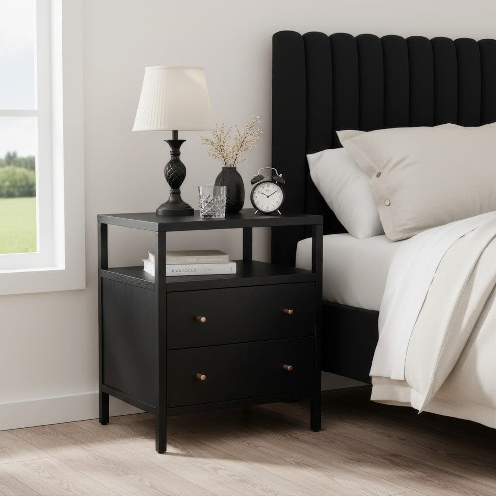 Butler Specialty Company - Mendel 21.25 in. W Rectangular Wood 2 Drawer Narrow Nightstand with Open Shelf, Black - 6276515 view 2