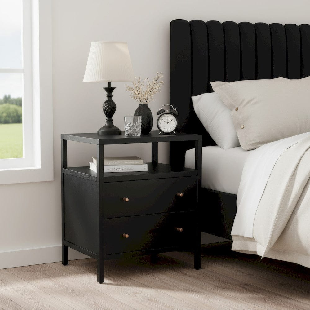 Butler Specialty Company - Mendel 21.25 in. W Rectangular Wood 2 Drawer Narrow Nightstand with Open Shelf, Black - 6276515 view 5