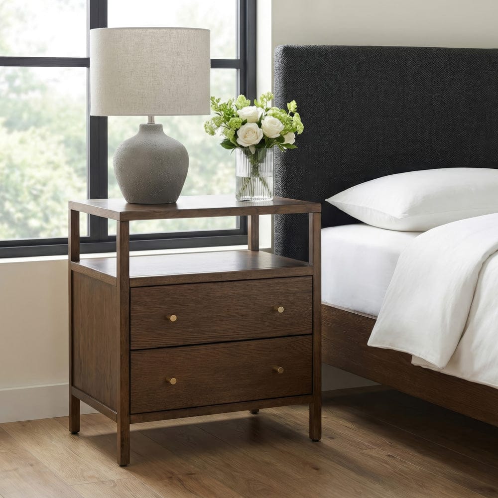 Butler Specialty Company - Mendel 21.25 in. W Rectangular Wood 2 Drawer Narrow Nightstand with Open Shelf, Walnut - 6276513 view 2