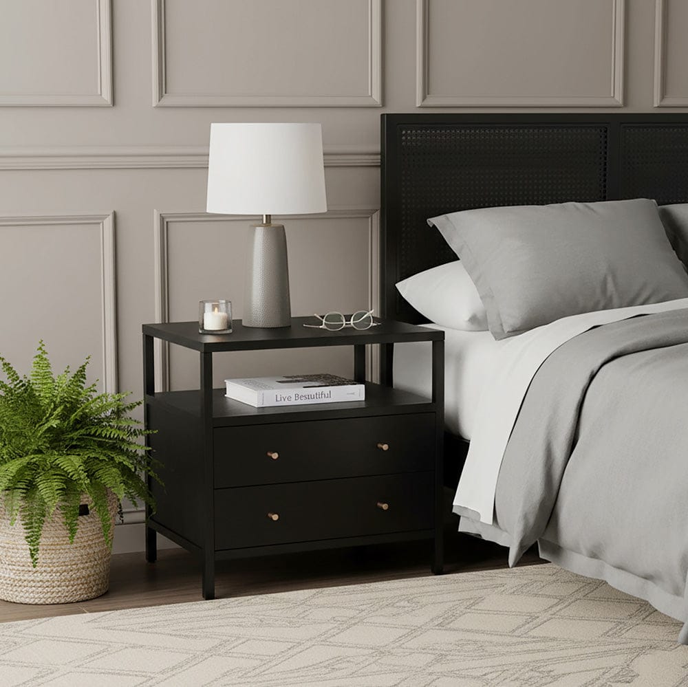 Butler Specialty Company - Mendel 28 in. W Rectangular Wood 2 Drawer Wide Nightstand with Open Shelf, Black - 6265515 view 2