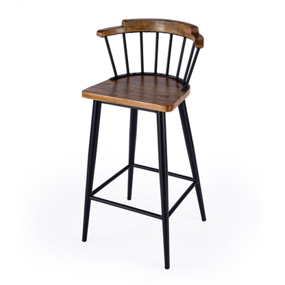 Butler Specialty Company - Merrick 30 in. Wood & Iron Spindle Back Bar Height Stool with Footrest, Brown - 5775330