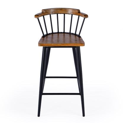 Butler Specialty Company - Merrick 30 in. Wood & Iron Spindle Back Bar Height Stool with Footrest, Brown - 5775330