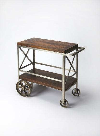 Butler Specialty Company - Merrill 34 in. W Rectangular Wood & Metal 2 Tier Bar Cart on Wheels, Multi-Color - 3541330