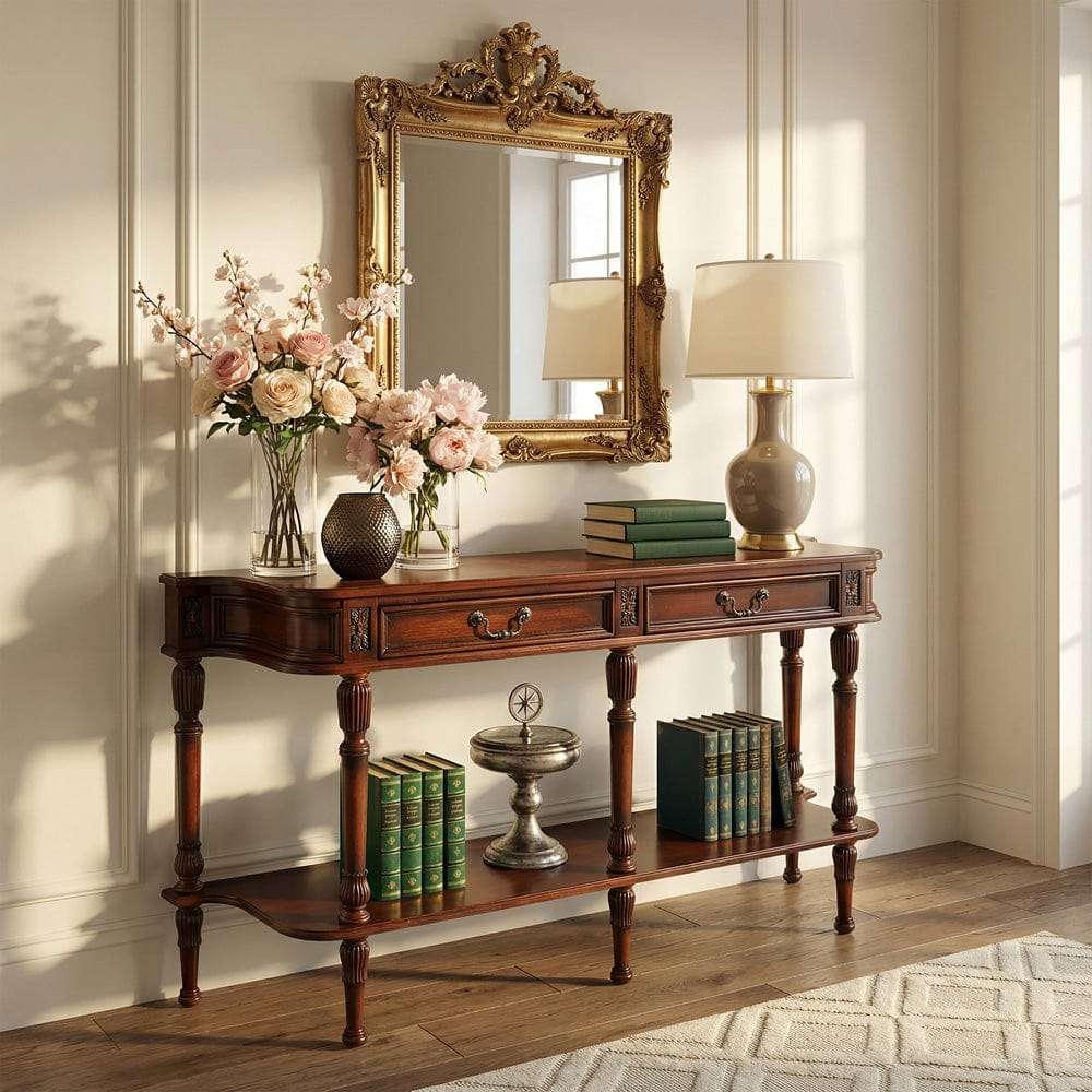 Butler Specialty Company - Merrion 60 in. W Rectangular Wood 2 Drawer Traditional Console Table with Lower Open Shelf, Medium Brown - 872101 view 2