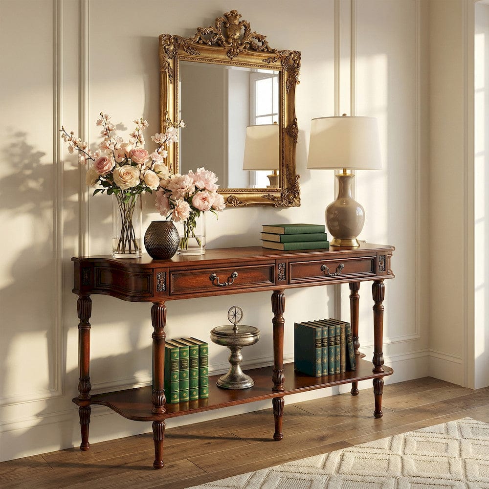 Butler Specialty Company - Merrion 60 in. W Rectangular Wood 2 Drawer Traditional Console Table with Lower Open Shelf, Medium Brown - 872101 view 4
