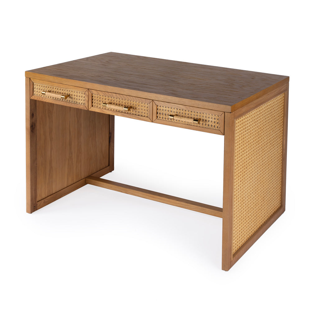 Butler Specialty Company - Mesa 48 in. W Rectangular Cane/Solid Wood 3 Drawer Writing Desk, Natural - 9754438