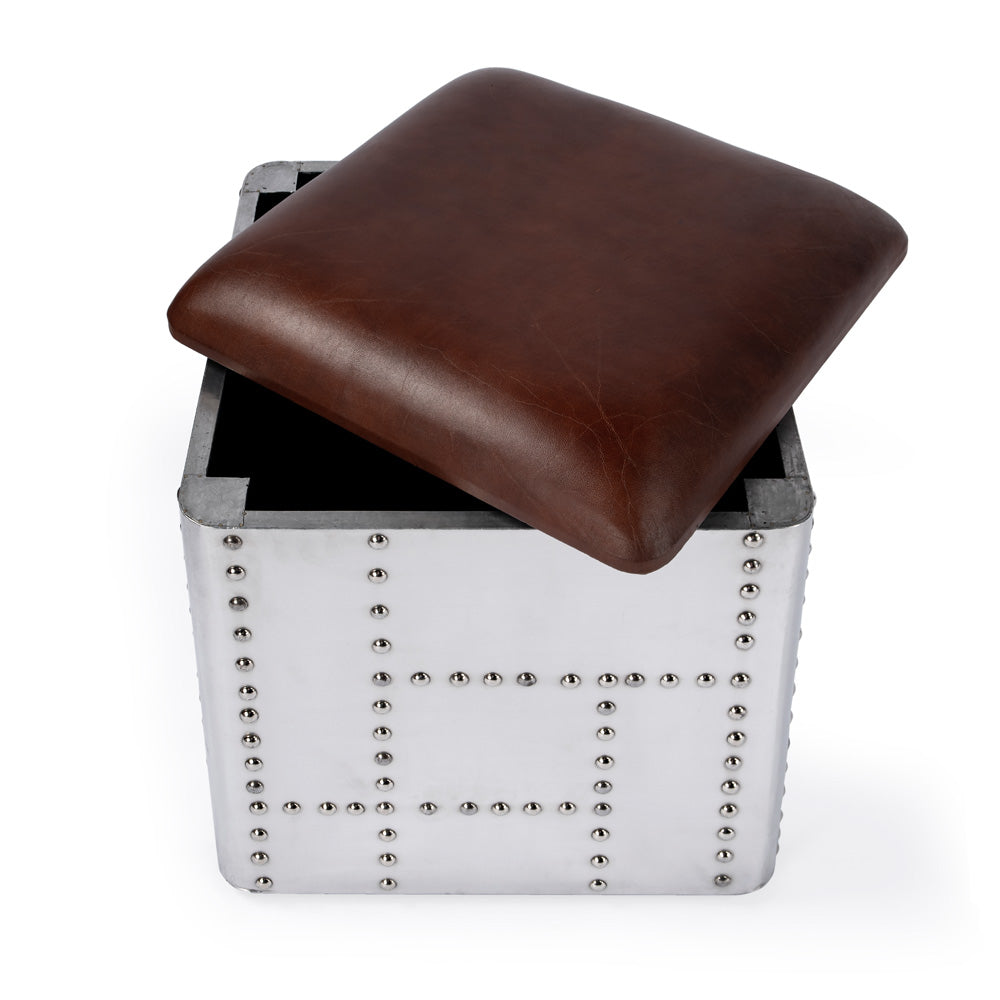 Butler Specialty Company - Midway Aviator - Midway 18 in. W Square Leather Aviator Themed Ottoman, Medium Brown - 5597330