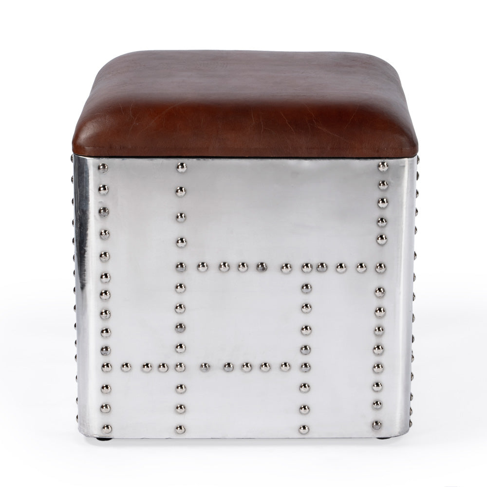 Butler Specialty Company - Midway Aviator - Midway 18 in. W Square Leather Aviator Themed Ottoman, Medium Brown - 5597330