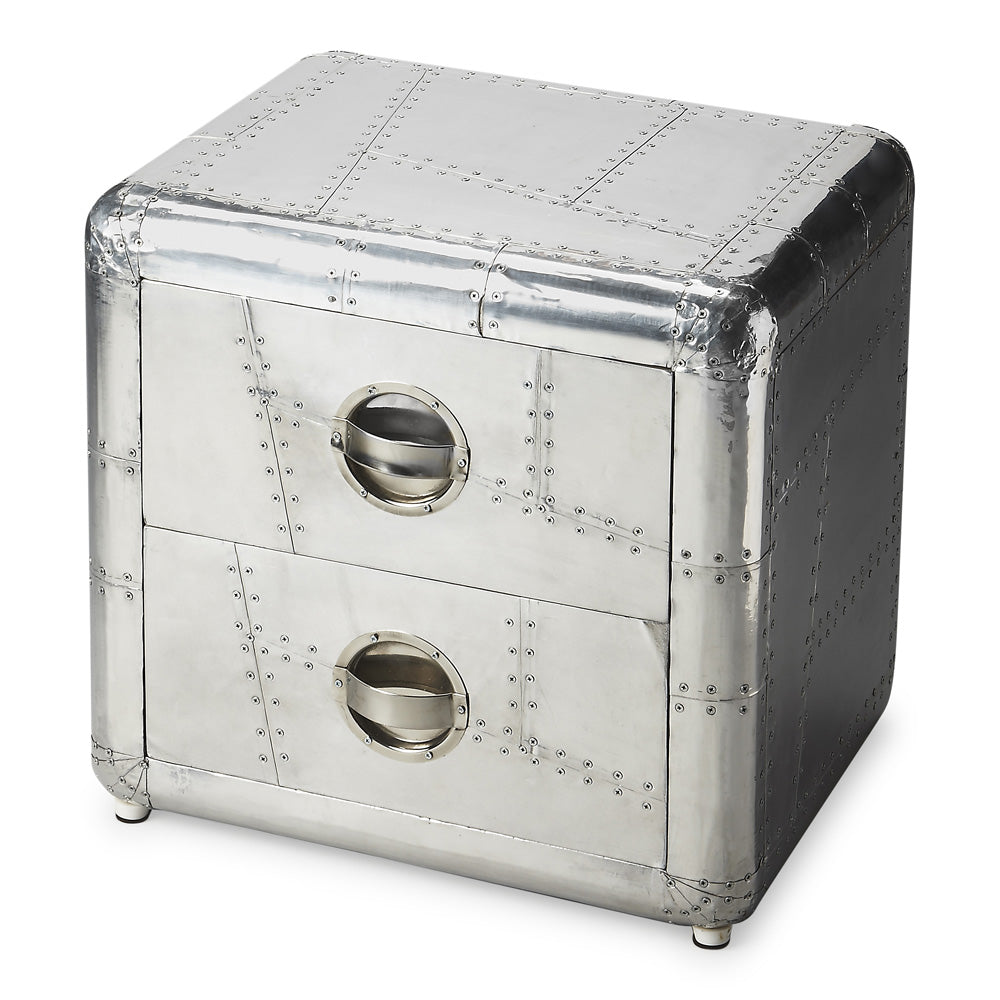 Butler Specialty Company - Midway Aviator - Midway 20 in. W Rectangular Metal & Wood Aviator Themed Side Table, Silver - 2537025