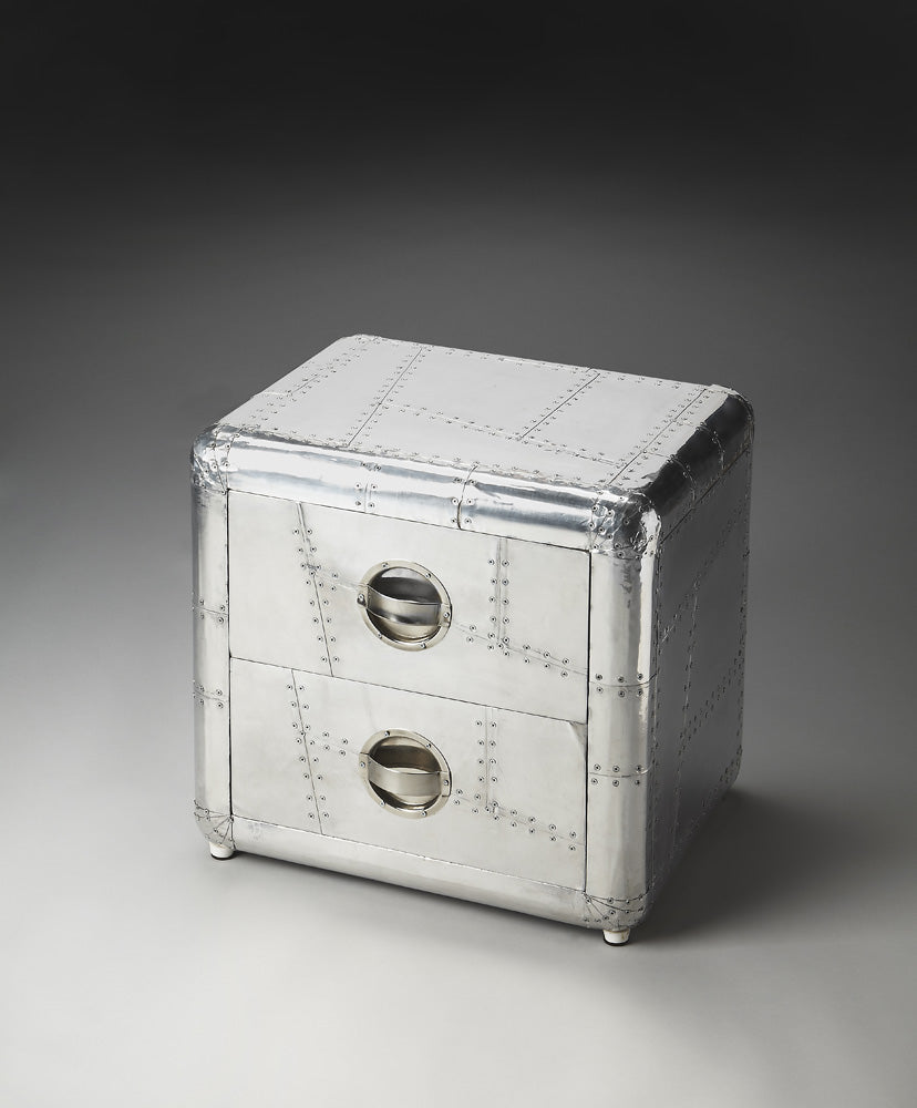 Butler Specialty Company - Midway Aviator - Midway 20 in. W Rectangular Metal & Wood Aviator Themed Side Table, Silver - 2537025
