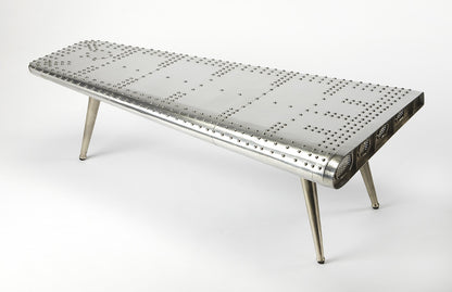 Butler Specialty Company - Midway Aviator - Midway 59.5 in. W Triangular Metal & Wood Aviator Themed Coffee Table, Silver - 2061025